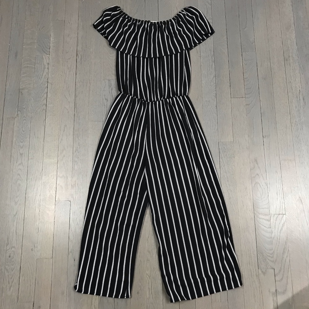 Black & White Striped Off-Shoulder Jumpsuit